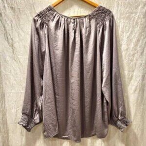 Satin Blouse Silver Grey NWT Women's Sz 3X